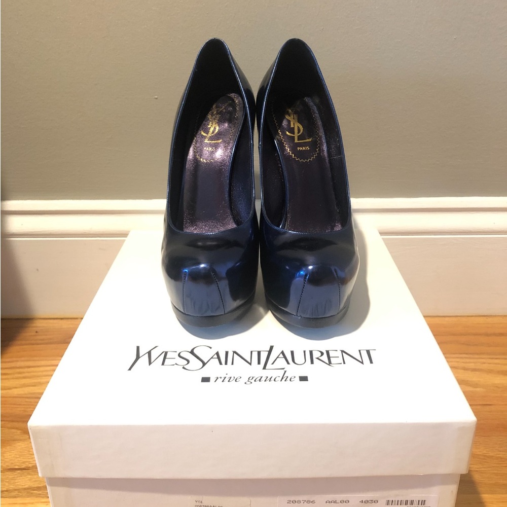 YSL Saint Laurent Leather Tribute 105 Platform Pumps Shoes.